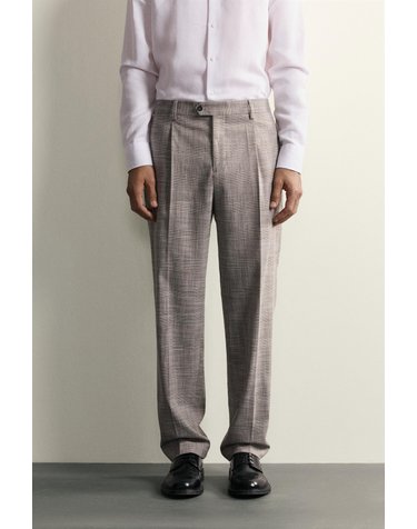 자라 울 혼방 체크 플리츠 정장 팬츠 6573/637/811 LIGHT GREY