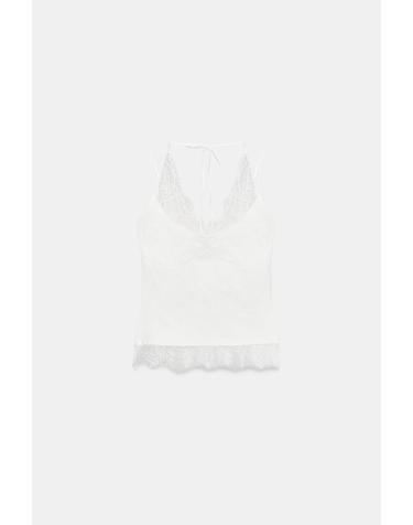 자라 레이스 트림 홀터넥 민소매 탑 0085/808/250 WHITE