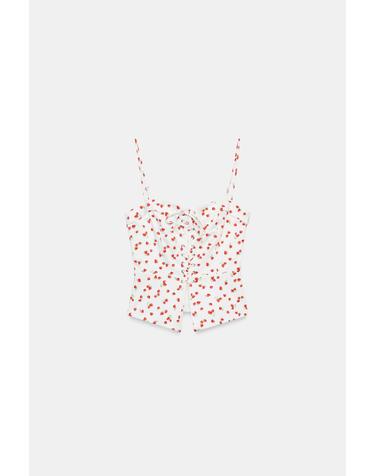 자라 딸기 프린트 하트넥 코르셋 탑 4661/095/061 WHITE / RED