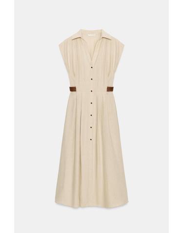 자라 린넨 혼방 브이넥 미디 셔츠 원피스 5029/266/052 LIGHT BEIGE
