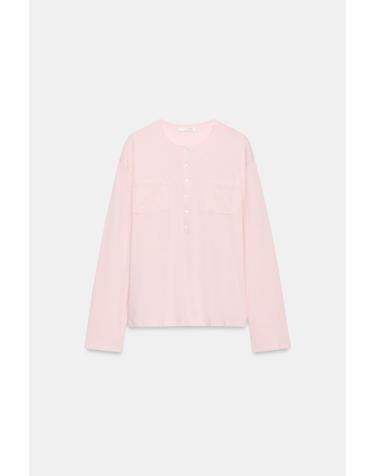 자라 오버핏 헨리넥 포켓 긴팔 티셔츠 5644/801/626 CHALK PINK