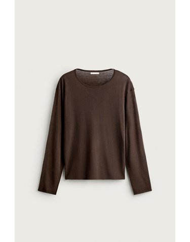 자라 세미시스루 라운드넥 긴팔 니트 티셔츠 5536/302/700 BROWN