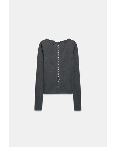 자라 슬림핏 버튼업 라운드넥 긴팔 티셔츠 5039/462/807 ANTHRACITE GREY