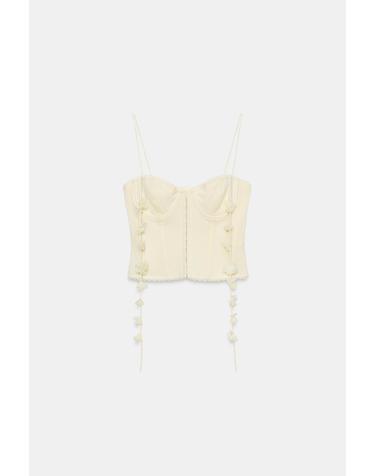 자라 플로럴 아플리케 코르셋 스트랩 탑 4813/368/306 LIGHT YELLOW