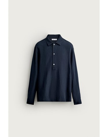 자라 비스코스 린넨 긴팔 폴로셔츠 4333/112/401 NAVY BLUE