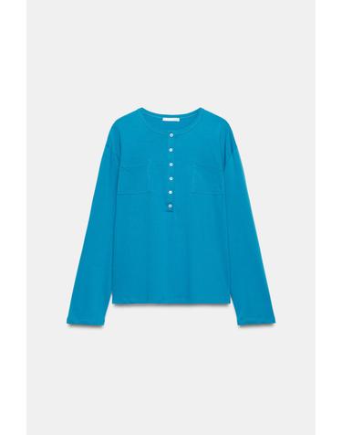 자라 오버핏 헨리넥 포켓 긴팔 티셔츠 5644/801/440 MID-TURQUOISE