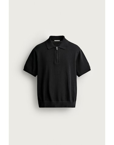 자라 지퍼넥 니트 반팔 폴로 셔츠 4696/302/800 BLACK