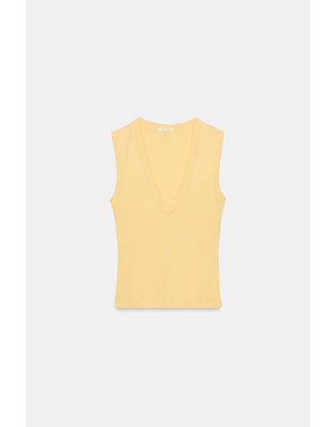 자라 슬림핏 브이넥 민소매 코튼 티셔츠 4174/301/300 YELLOW