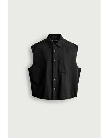 자라 크롭 체크 민소매 셔츠 7446/430/800 BLACK