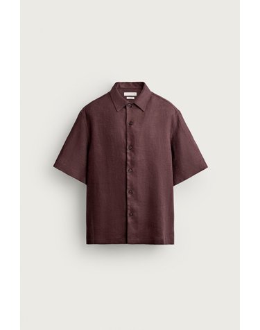 자라 100% 린넨 릴렉스핏 반팔 셔츠 5070/904/606 BURGUNDY