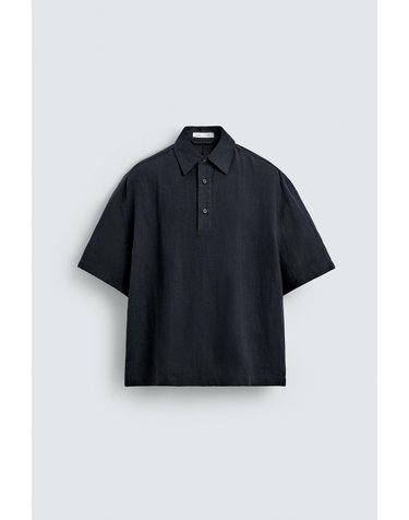 자라 박시핏 린넨 반팔 폴로셔츠 2634/324/422 DARK NAVY