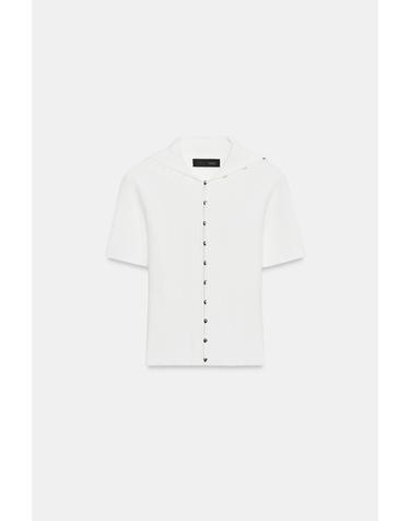 자라 골드 버튼 골지 반팔 가디건 3921/035/250 WHITE