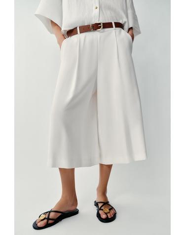 자라 하이라이즈 벨트 롱 버뮤다 팬츠 7747/739/251 OYSTER-WHITE