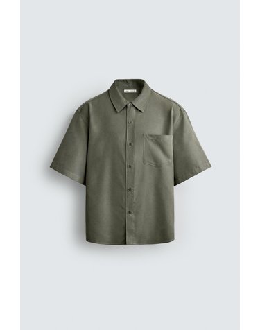 자라 릴렉스핏 라이오셀 혼방 반팔 셔츠 3715/222/529 DARK GREEN