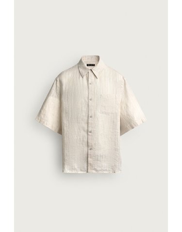 자라 린넨 스트라이프 자카드 반팔 셔츠 3715/349/710 BEIGE
