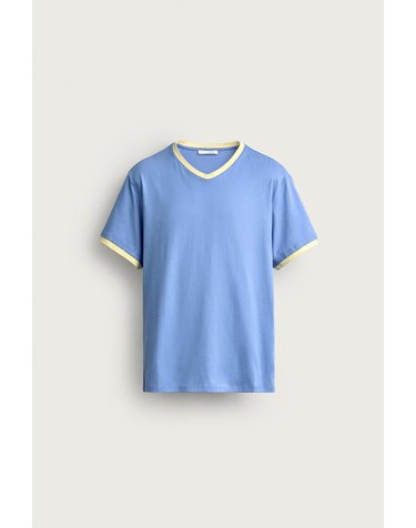 자라 브이넥 골지 트림 반팔 티셔츠 5584/324/427 MID-BLUE