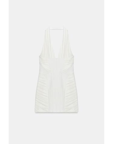 자라 튤 홀터넥 브이넥 미니 원피스 7760/111/251 OYSTER-WHITE