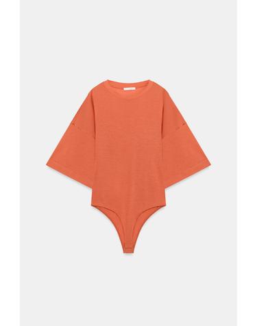 자라 라운드넥 스냅버튼 반팔 바디수트 5644/718/614 BURNT ORANGE