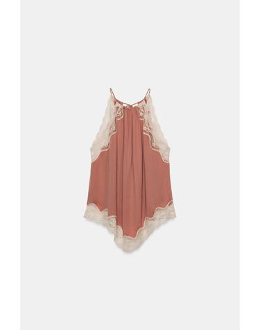 자라 레이스 홀터넥 비스코스 민소매 탑 5107/254/923 CORAL PINK