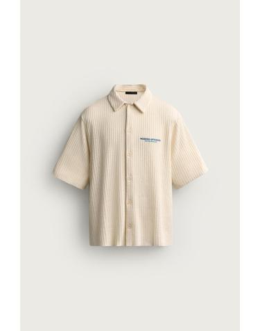 자라 오픈워크 텍스처 텍스트 반팔 셔츠 0794/301/251 OYSTER-WHITE