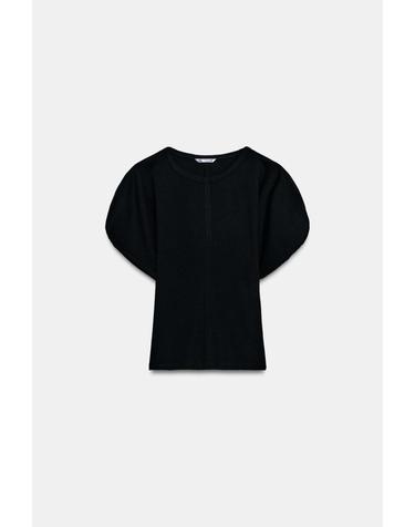 자라 슬림핏 라운드넥 기모노 소매 티셔츠 1044/651/800 BLACK