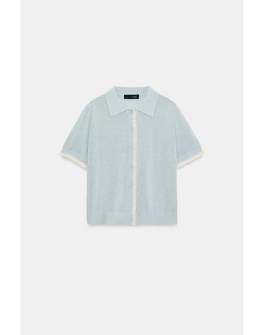 자라 레이스 트림 폴로 칼라 반팔 가디건 3920/128/423 PASTEL BLUE