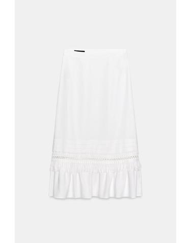 자라 러플 프린지 린넨 혼방 롱 스커트 2456/712/250 WHITE