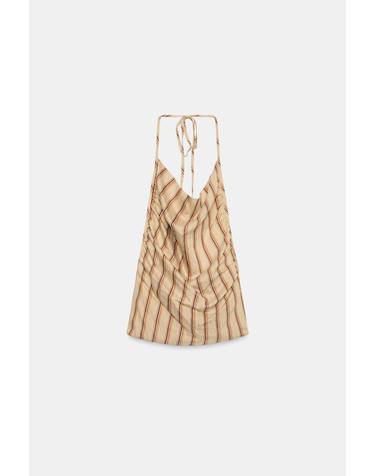 자라 스트라이프 드레이프 홀터넥 탑 3067/001/083 BEIGE-BROWN