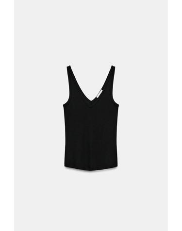 자라 브이넥 코튼 스트랩 민소매 탑 4424/626/800 BLACK