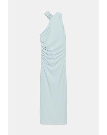 자라 셔링 홀터넥 랩 미디 원피스 3152/205/485 BLUE / GREY
