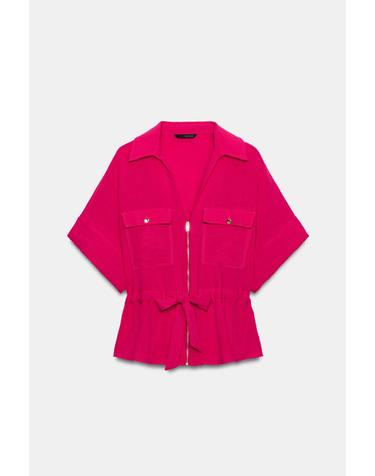 자라 타이 벨트 브이넥 반팔 사파리 셔츠 7090/741/630 FUCHSIA