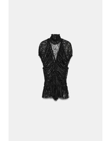 자라 레이스 하이넥 러플 드레이프 탑 1223/454/800 BLACK