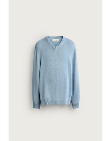 자라 브이넥 코튼 린넨 니트 스웨터 2632/309/406 LIGHT BLUE