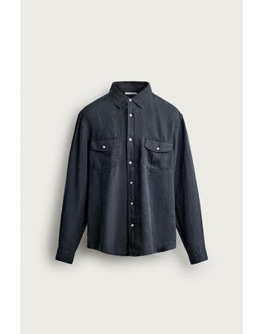 자라 100% 린넨 릴렉스핏 포켓 긴팔 셔츠 1063/417/401 NAVY BLUE