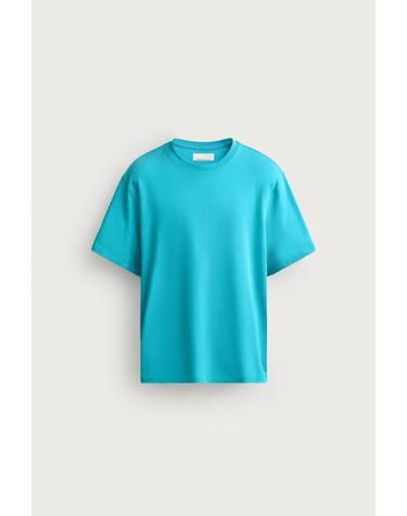 자라 릴렉스핏 립 라운드넥 반팔 티셔츠 4092/443/440 MID-TURQUOISE