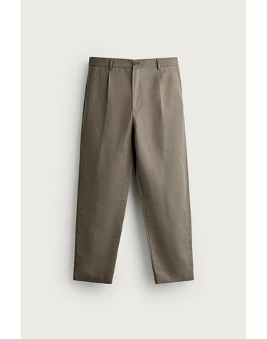 자라 릴렉스핏 플리츠 코튼 린넨 팬츠 0706/670/505 KHAKI