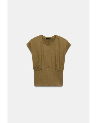 자라 텍스처 코르셋 스타일 탑 5039/818/505 KHAKI