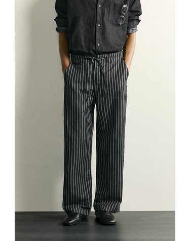 자라 스트라이프 코튼 린넨 데님 팬츠 3991/322/030 BLUE/BLACK