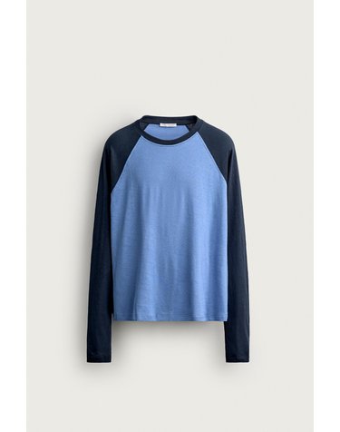 자라 컬러블록 코튼 린넨 긴팔 티셔츠 6264/301/200 BLUE / INDIGO