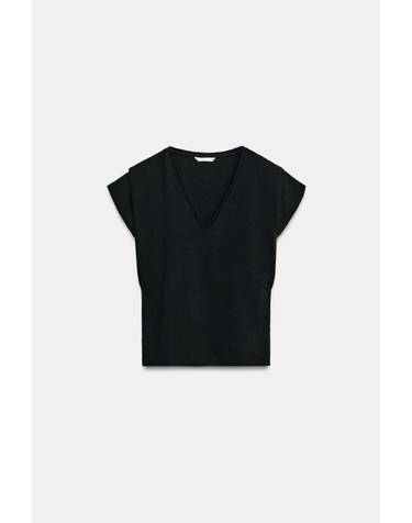 자라 레귤러핏 브이넥 반팔 코튼 티셔츠 4174/635/800 BLACK