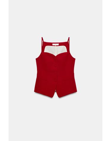 자라 하트넥 파인 스트랩 베스트 7762/593/600 RED