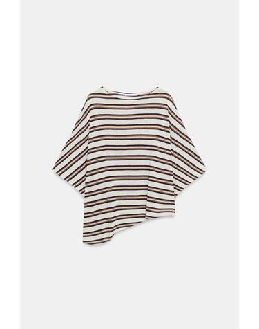 자라 보트넥 러스틱 와이드 반팔 탑 1058/621/178 BROWN STRIPES
