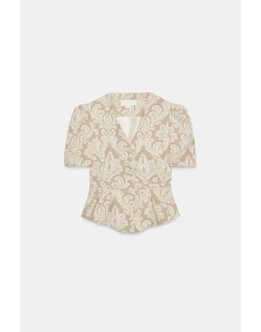 자라 자카드 페플럼 반팔 블레이저 7824/130/075 ECRU / BEIGE