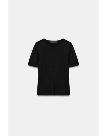자라 라운드넥 반팔 니트 탑 1509/009/800 BLACK