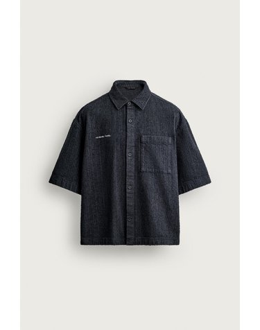 자라 텍스처 자수 박시핏 반팔 오버셔츠 5644/414/401 NAVY BLUE