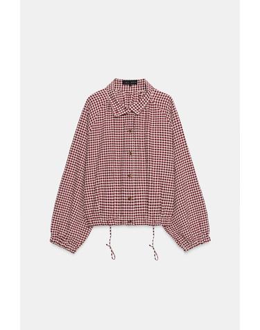 자라 체크 하이넥 드로스트링 자켓 2298/151/068 ECRU / MAROON
