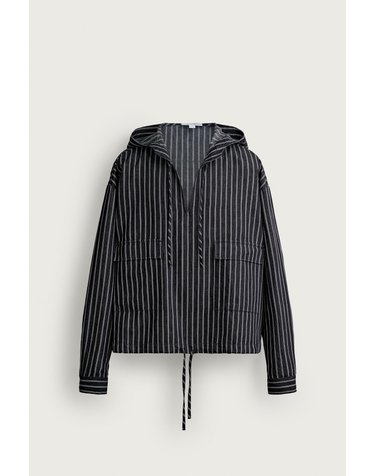 자라 스트라이프 코튼 린넨 후드 오버셔츠 7484/355/407 BLUE