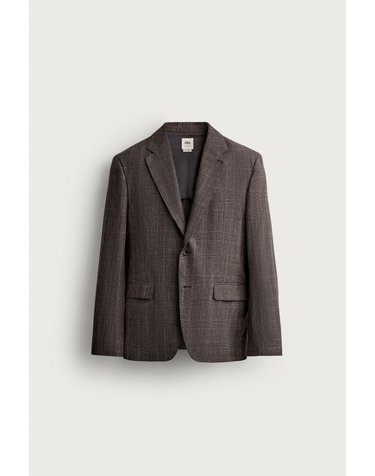 자라 레귤러핏 체크 린넨 울 수트 블레이저 6568/633/700 BROWN