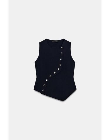 자라 버튼 라운드넥 민소매 니트 탑 5536/050/401 NAVY BLUE