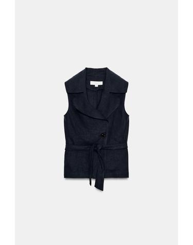 자라 린넨 블렌드 벨트 베스트 7763/392/401 NAVY BLUE